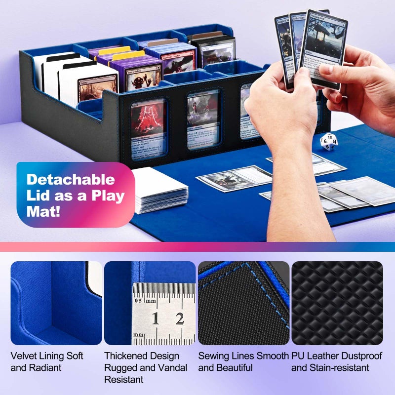 UAONO Trading Card Storage Box with Commander Display; 2400+ Deck Box for MTG with Removable Cover; Toploader Card Case fits Magic TCG PTCG Sports Cards; 24 Dividers  4 Stoppers (Black  Blue) - Image 5